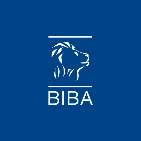 Blue background with a white-outline lion head logo above the text 