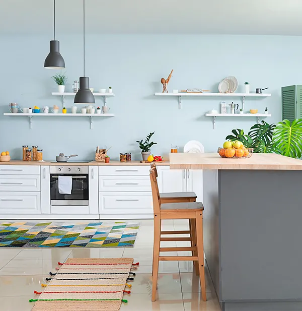 Bright blue kitchen